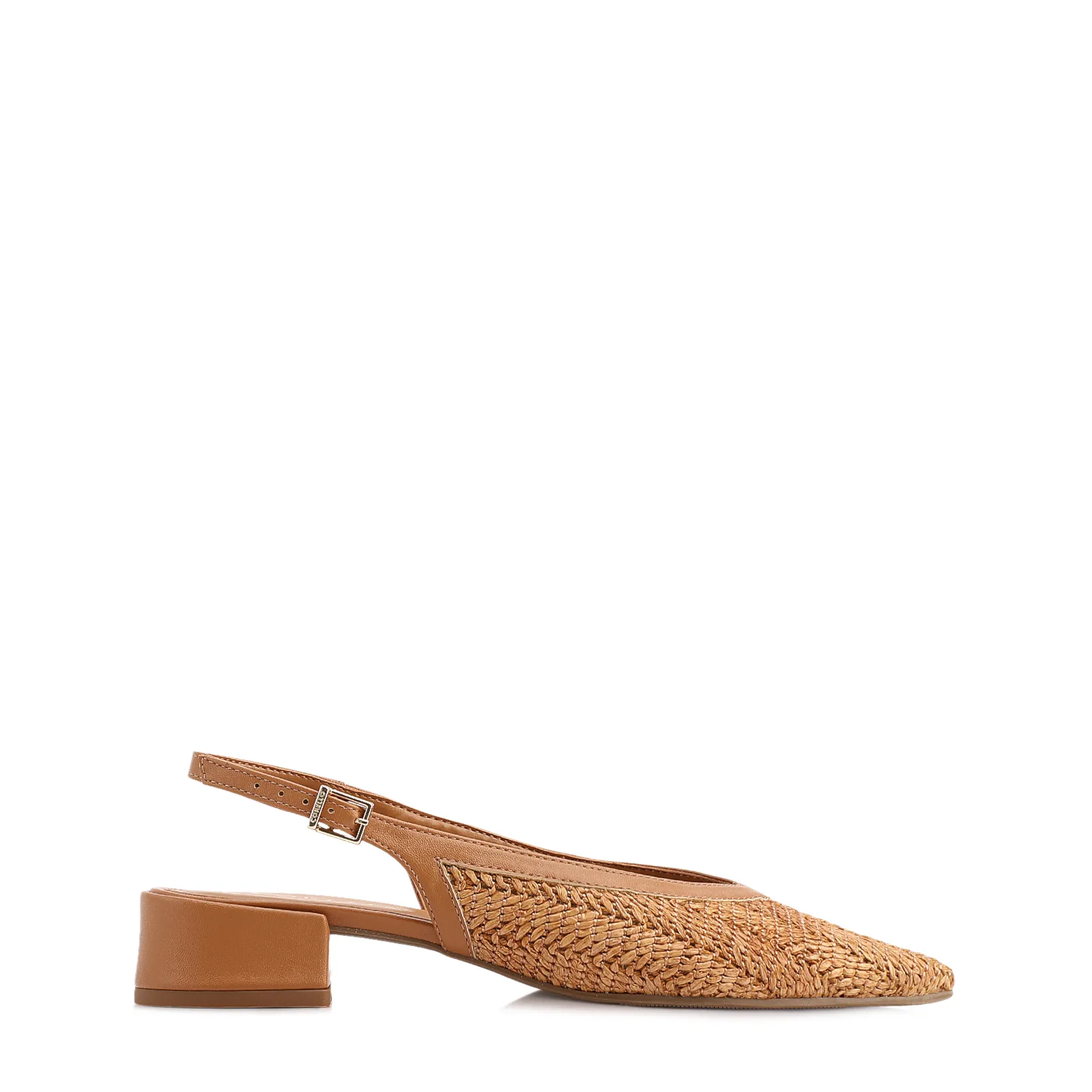 Scarpin Marrom Claro Salto Bloco Baixo Alt Tramado Slingback