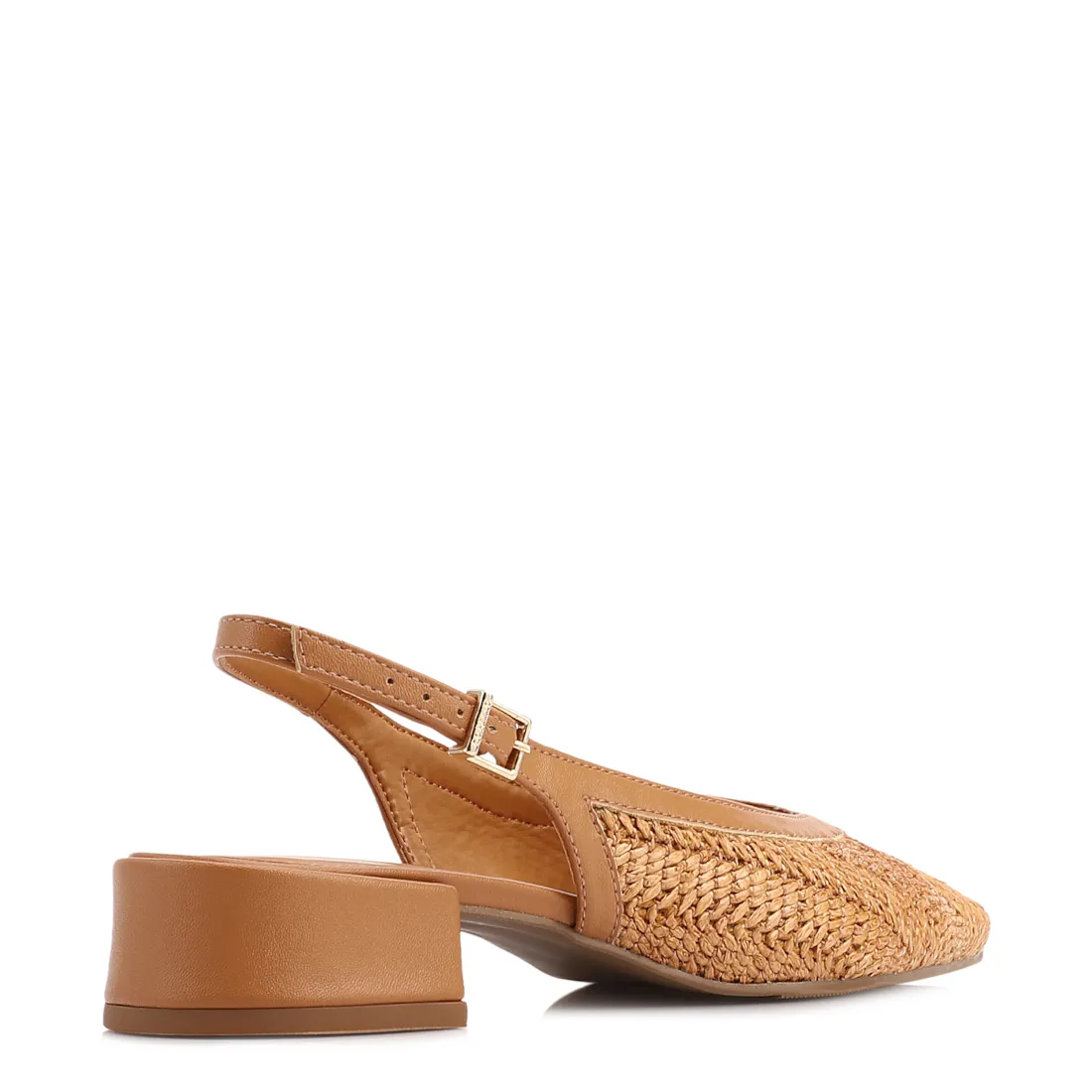 Scarpin Marrom Claro Salto Bloco Baixo Alt Tramado Slingback - foto 3