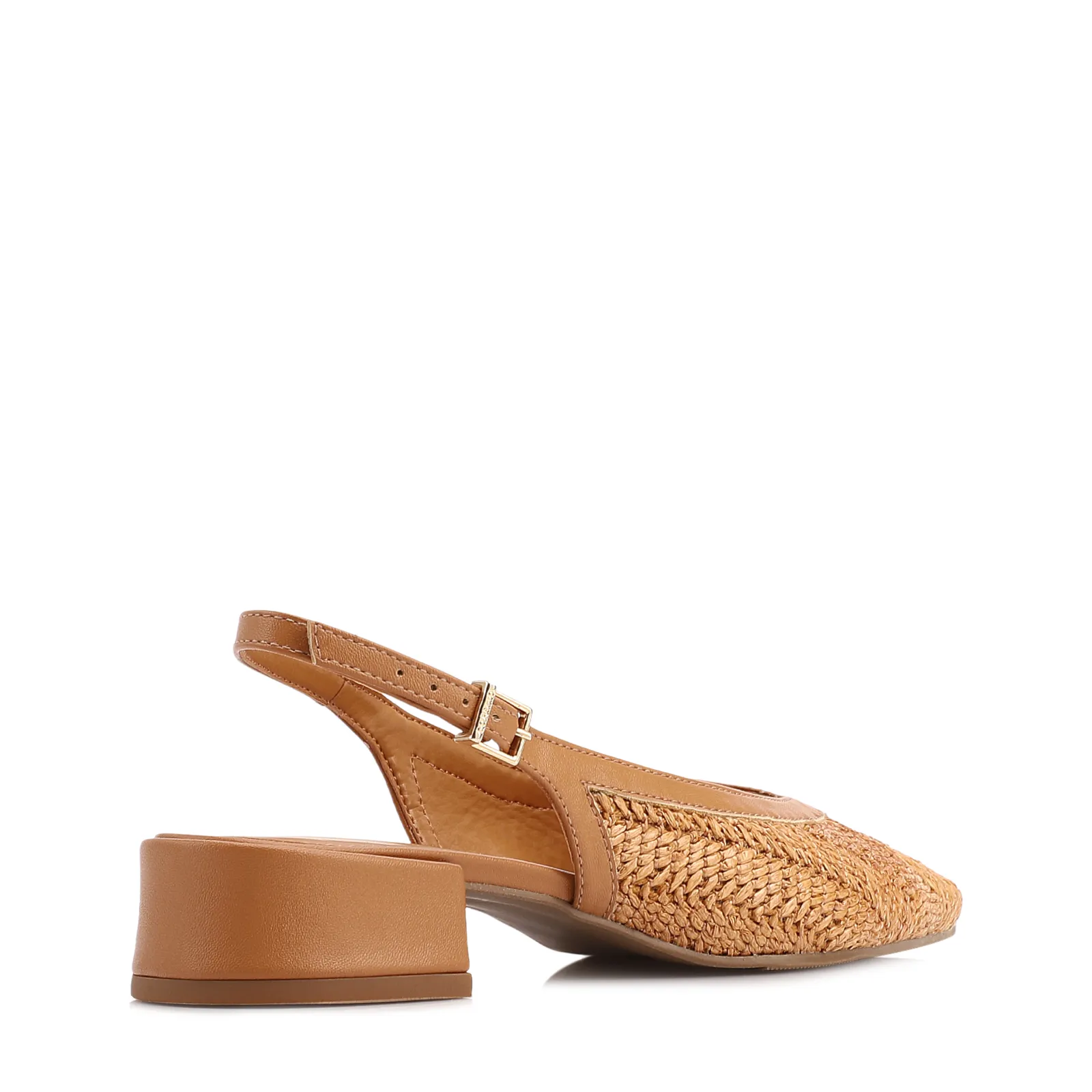 Scarpin Marrom Claro Salto Bloco Baixo Alt Tramado Slingback