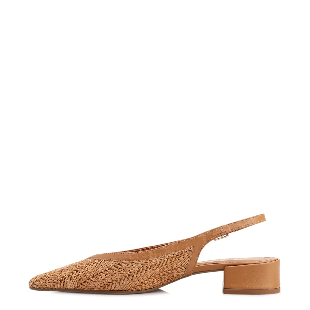 Scarpin Marrom Claro Salto Bloco Baixo Alt Tramado Slingback - imagem 4