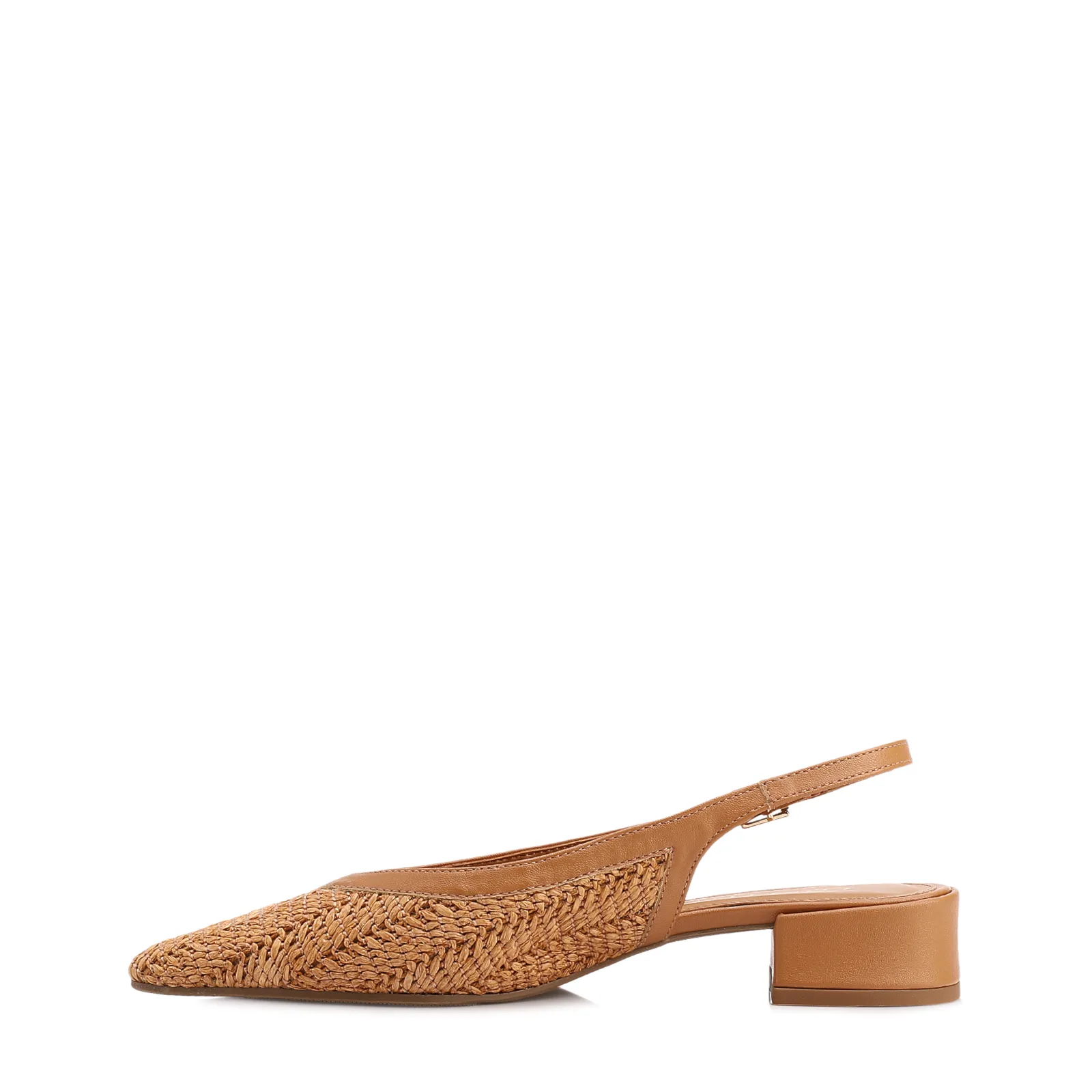 Scarpin Marrom Claro Salto Bloco Baixo Alt Tramado Slingback
