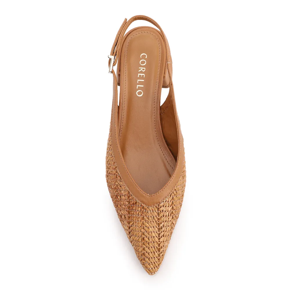 Scarpin Marrom Claro Salto Bloco Baixo Alt Tramado Slingback - imagem 5