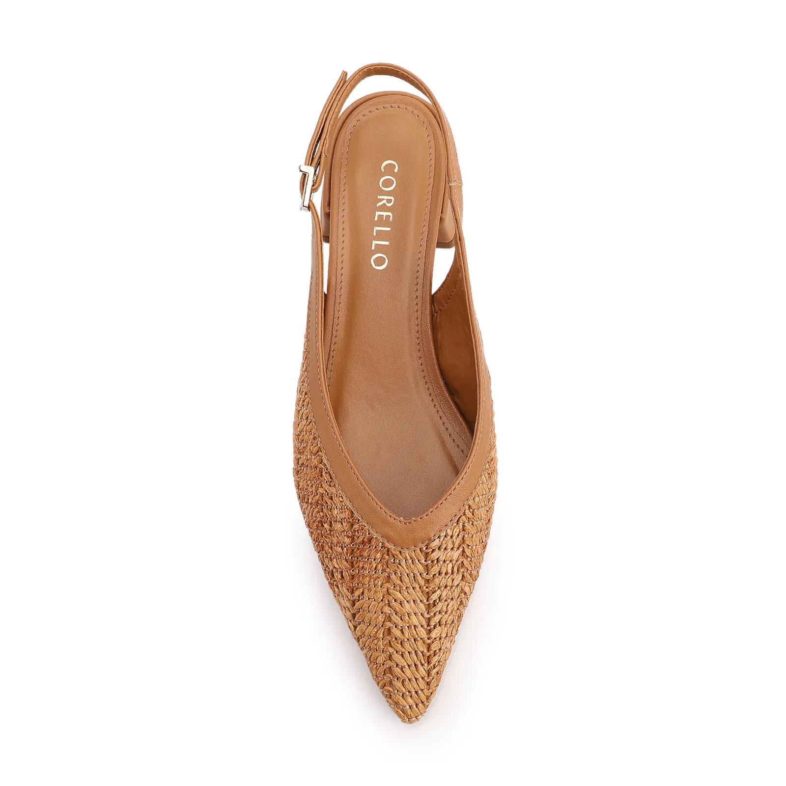 Scarpin Marrom Claro Salto Bloco Baixo Alt Tramado Slingback