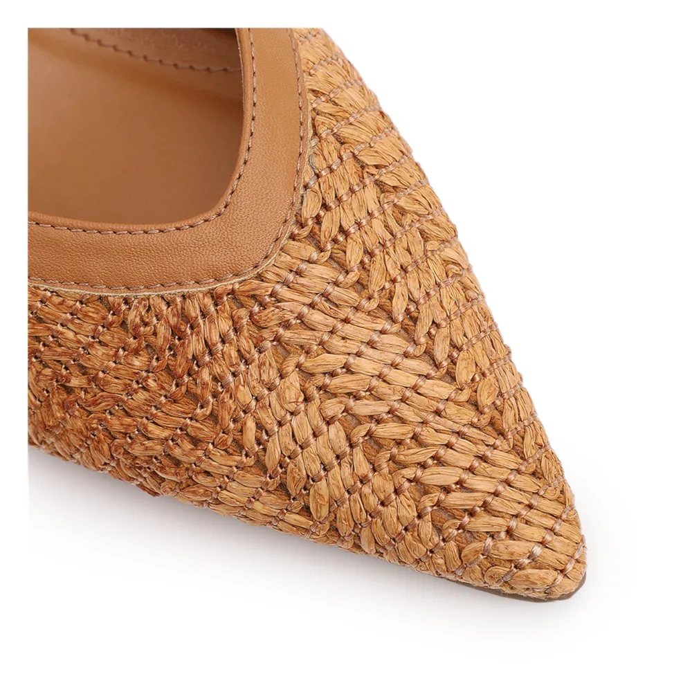 Scarpin Marrom Claro Salto Bloco Baixo Alt Tramado Slingback - imagem 6