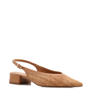 Marrom Claro salto bloco baixo Alt tramado slingback