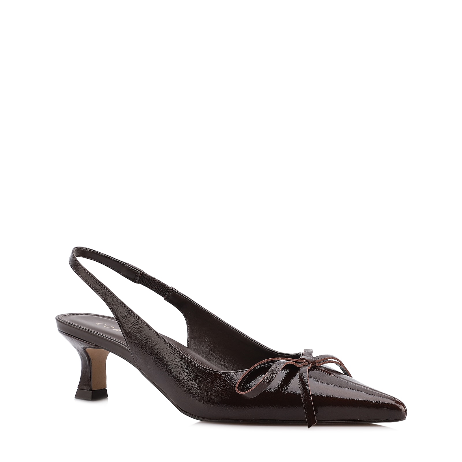 Scarpin Marrom Escuro Salto Baixo Couro Slingback Maxi Laço