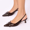 Scarpin Marrom Escuro Salto Baixo Couro Slingback Maxi Laço - imagem 2
