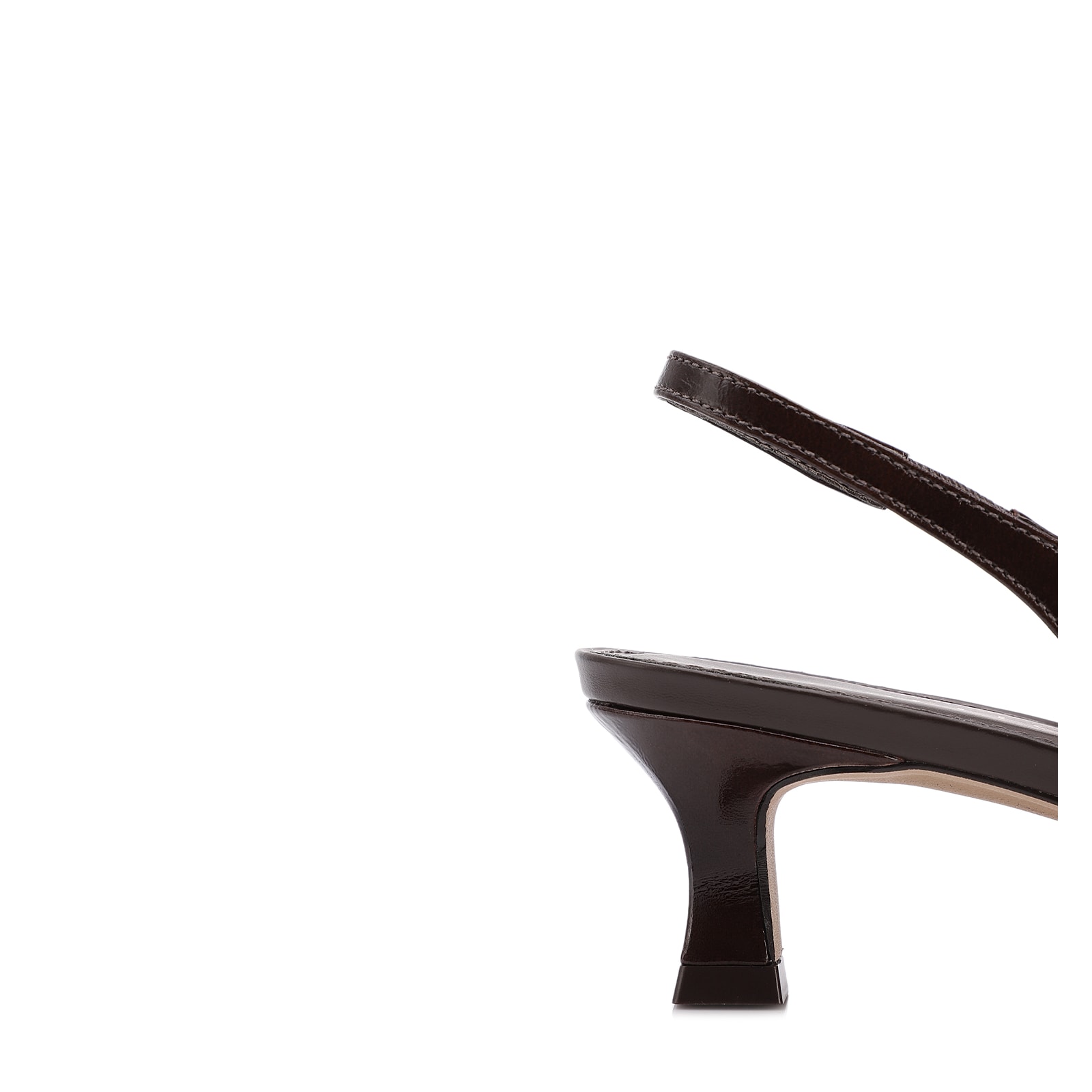 Scarpin Marrom Escuro Salto Baixo Couro Slingback Maxi Laço