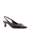 Scarpin Marrom Escuro Salto Baixo Couro Slingback Maxi Laço - imagem 1