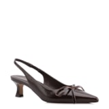 Scarpin Marrom Escuro Salto Baixo Couro Slingback Maxi Laço