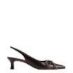 Scarpin Marrom Escuro Salto Baixo Couro Slingback Maxi Laço - imagem 3