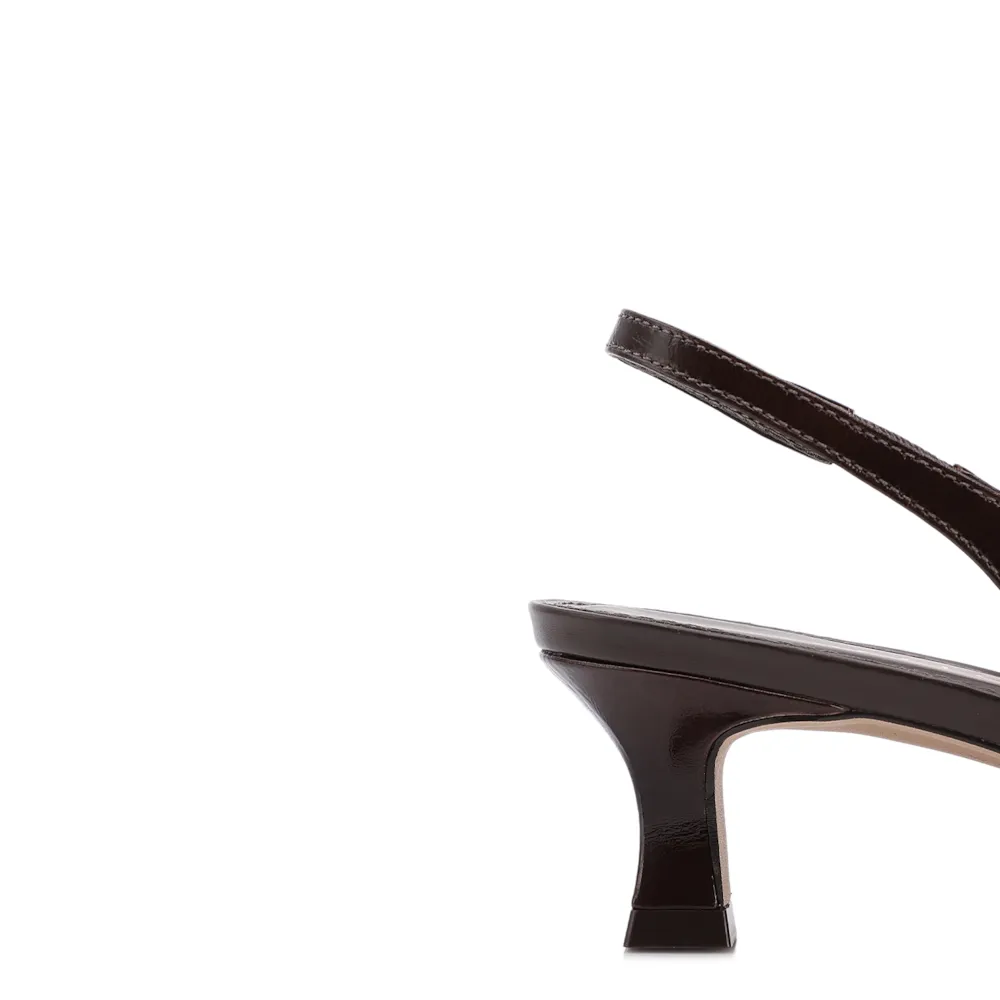 Scarpin Marrom Escuro Salto Baixo Couro Slingback Maxi Laço - imagem 8