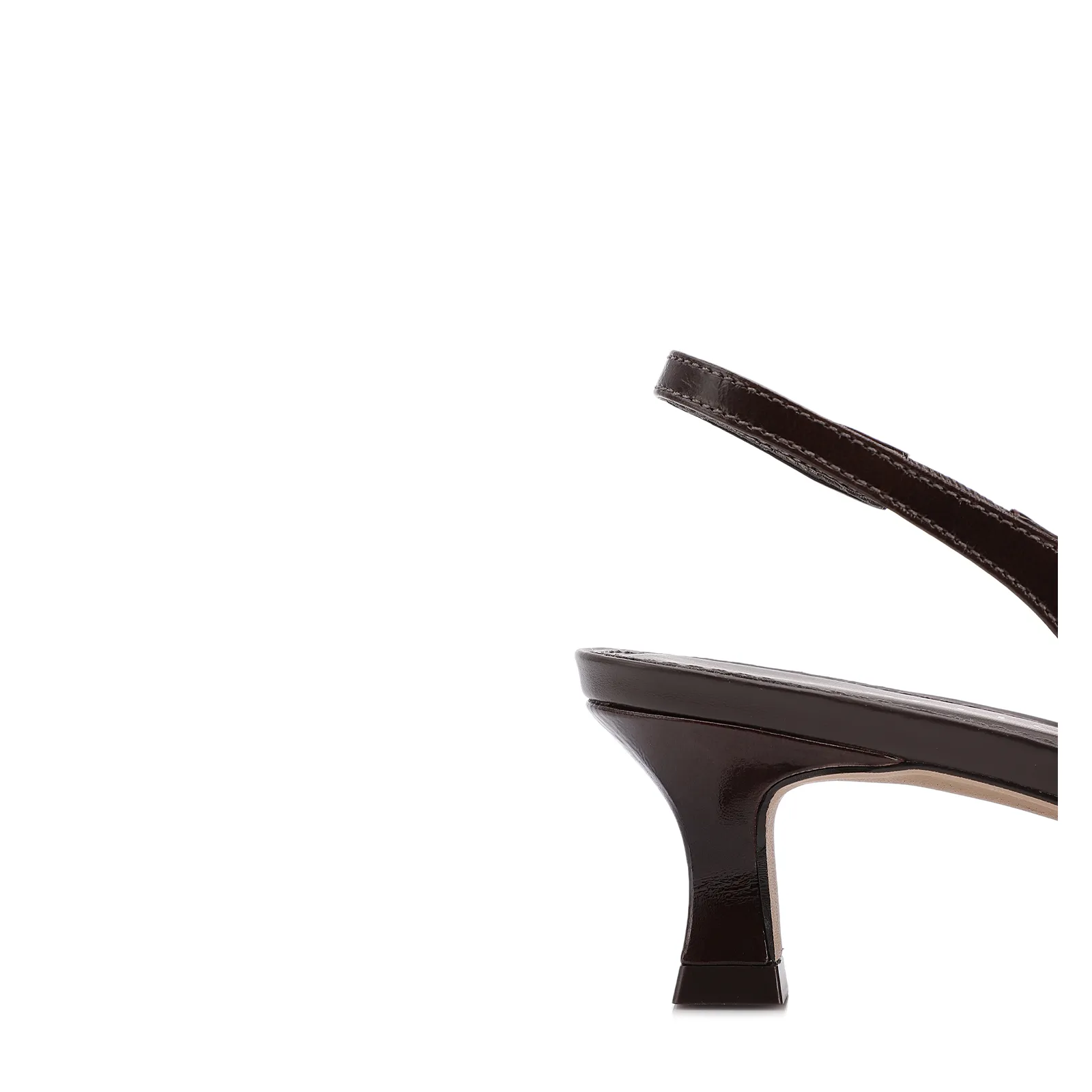 Scarpin Marrom Escuro Salto Baixo Couro Slingback Maxi Laço