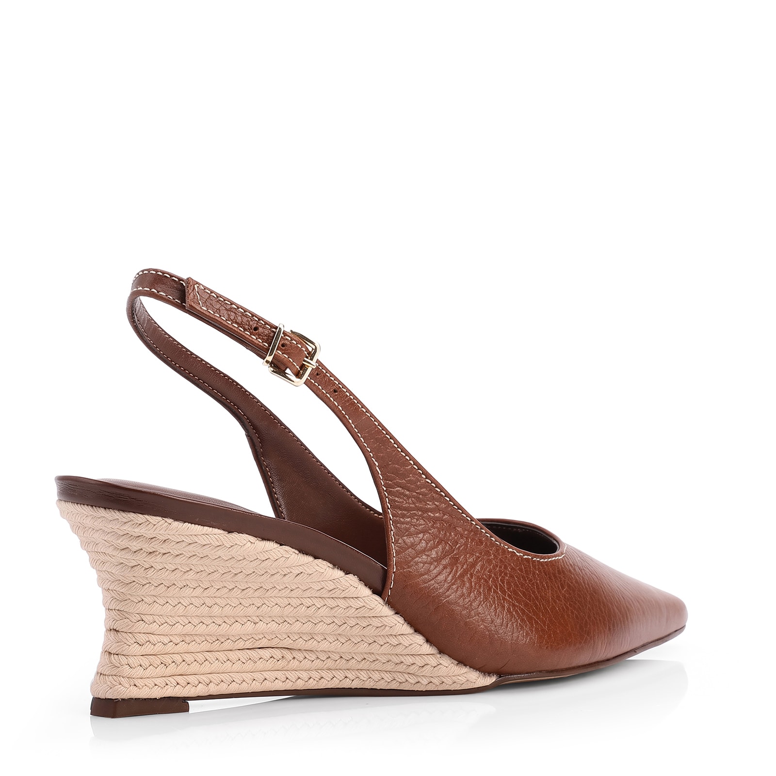 Scarpin Marrom Salto Anabela Médio Sisal Couro Antique Slingback