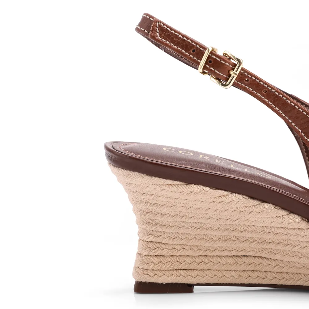 Scarpin Marrom Salto Anabela Médio Sisal Couro Antique Slingback - imagem 7
