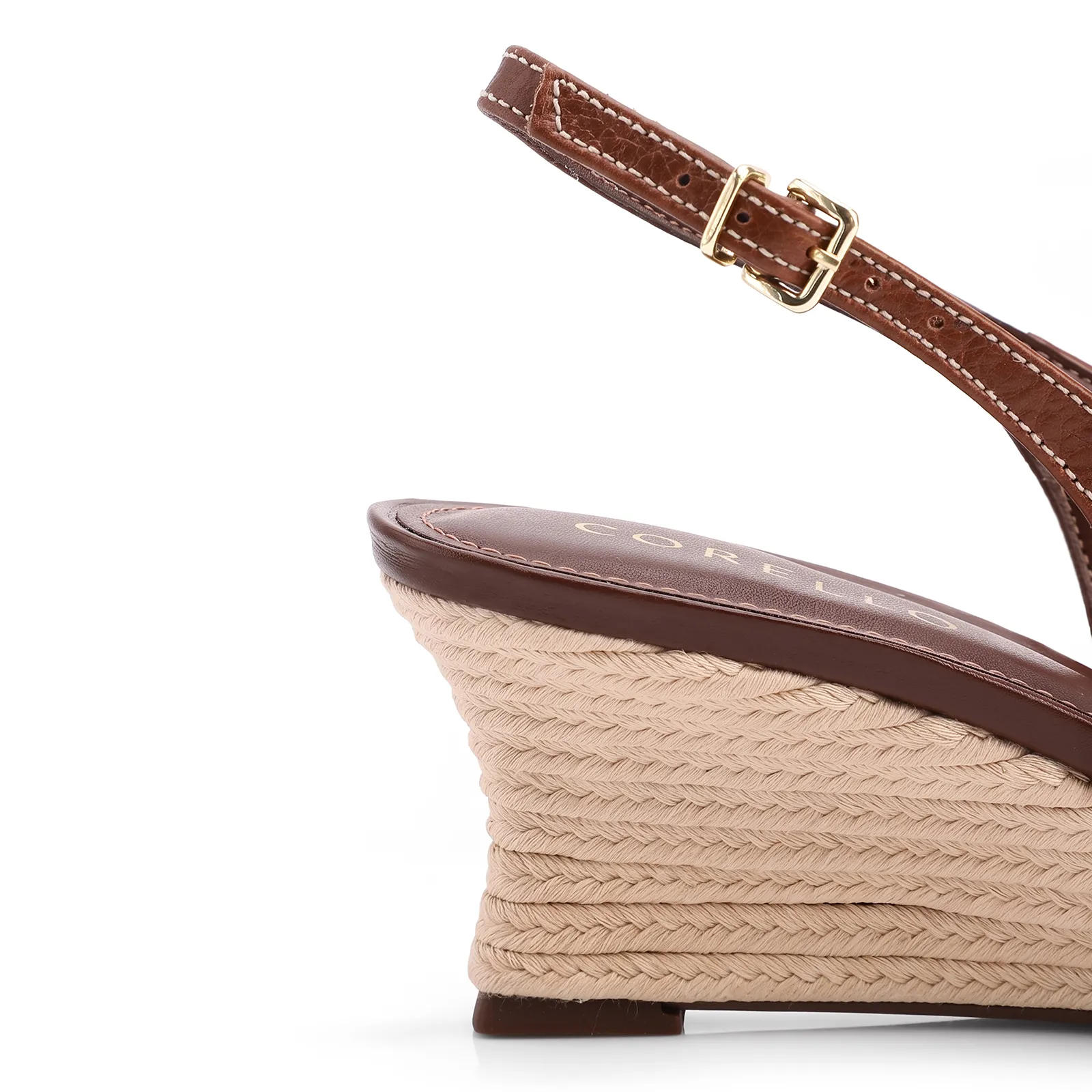 Scarpin Marrom Salto Anabela Médio Sisal Couro Antique Slingback
