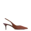 Scarpin Marrom Salto Baixo Fino Couro Nobuck Slingback - imagem 3
