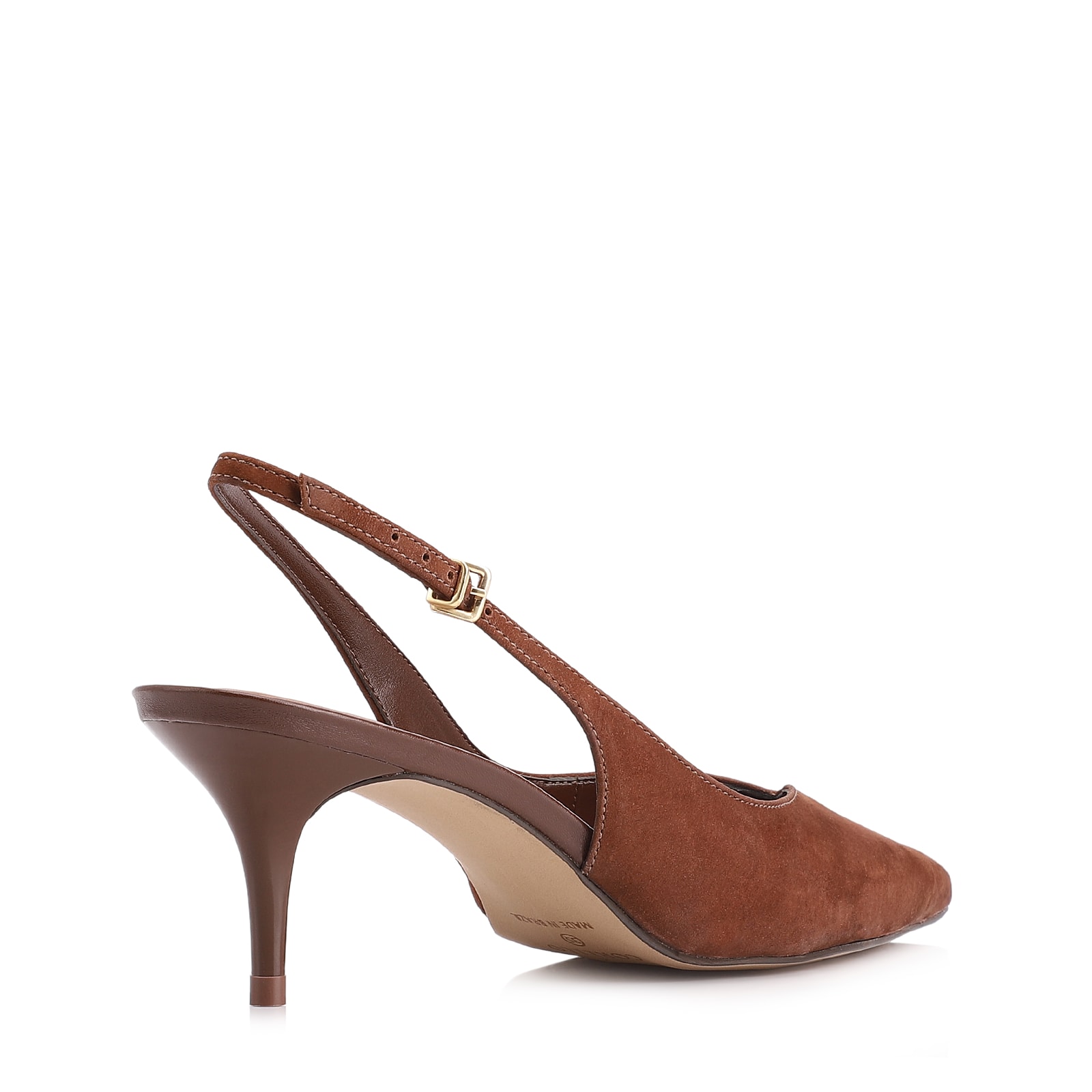 Scarpin Marrom Salto Baixo Fino Couro Nobuck Slingback