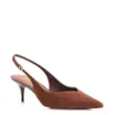 Scarpin Marrom Salto Baixo Fino Couro Nobuck Slingback - imagem 1