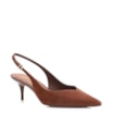 Scarpin Marrom Salto Baixo Fino Couro Nobuck Slingback - imagem 1