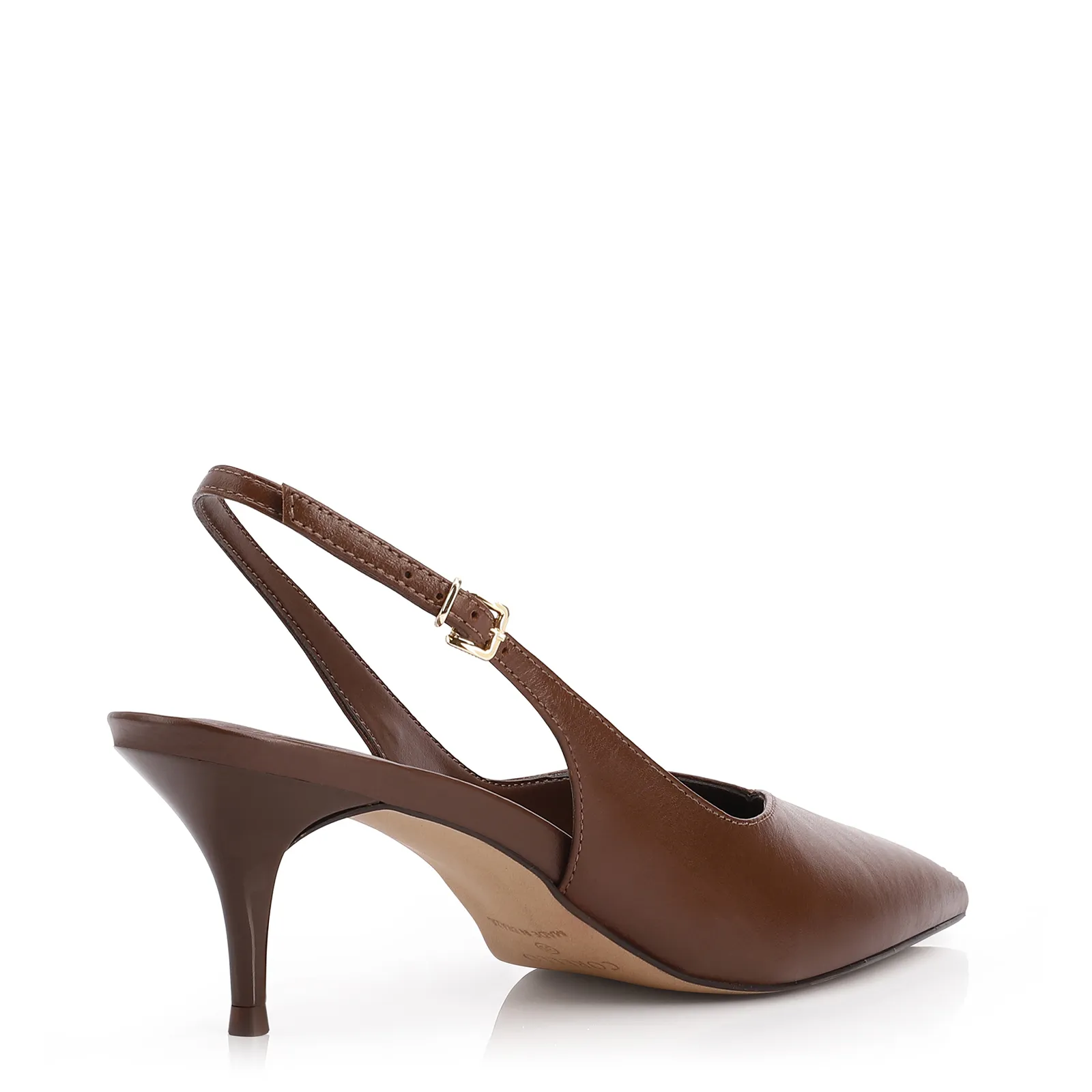 Scarpin Marrom Salto Baixo Fino Couro Slingback