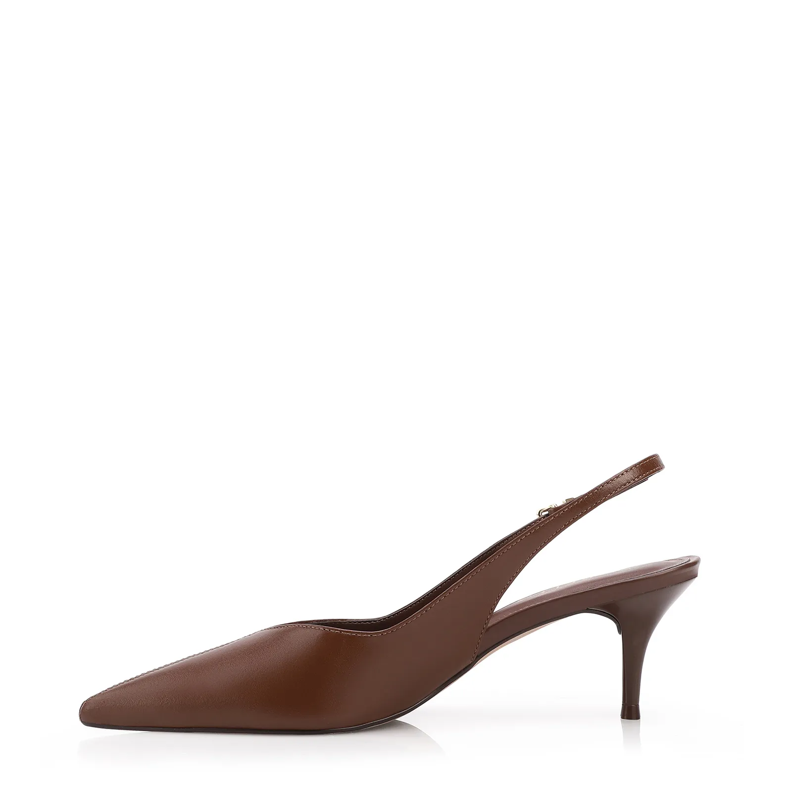 Scarpin Marrom Salto Baixo Fino Couro Slingback