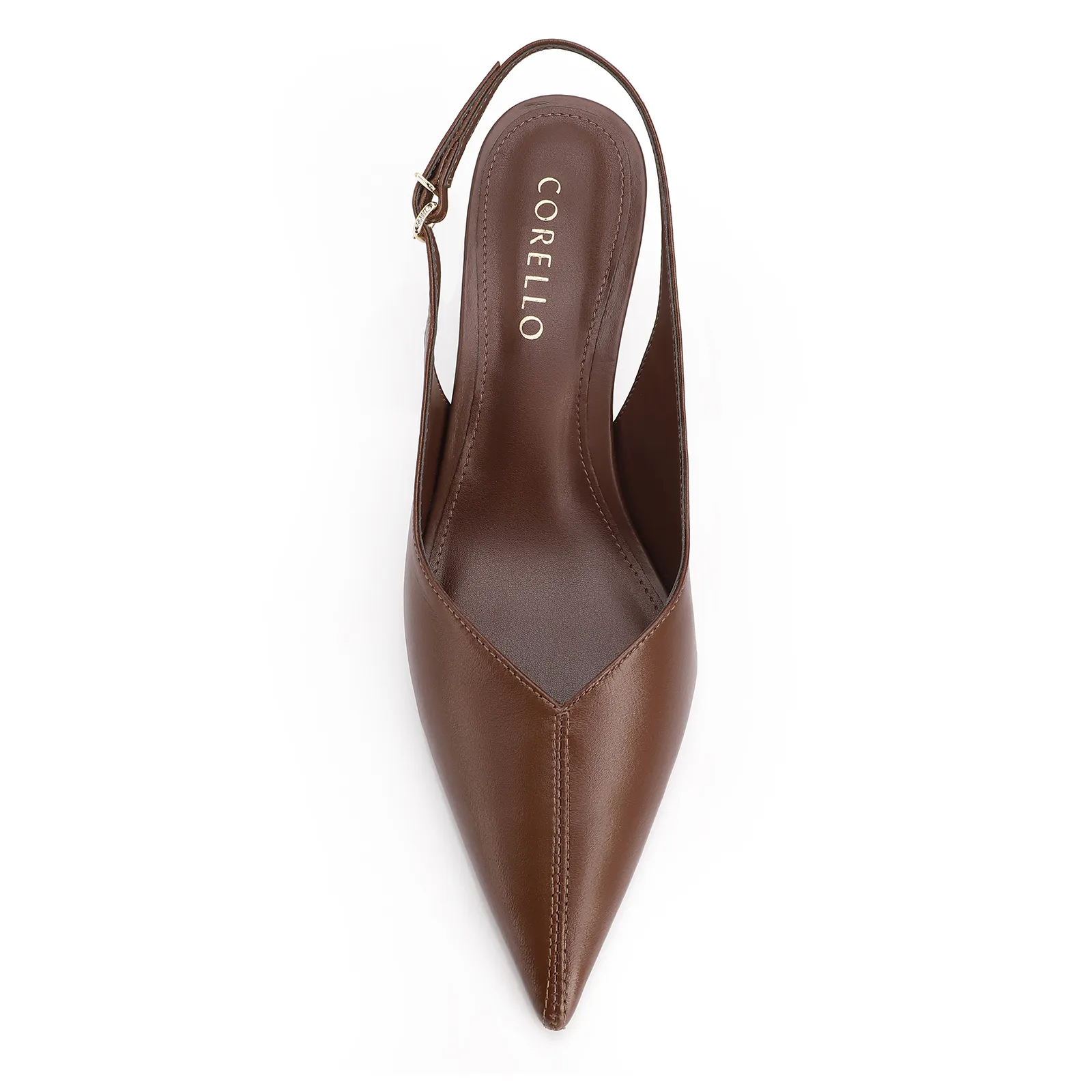 Scarpin Marrom Salto Baixo Fino Couro Slingback