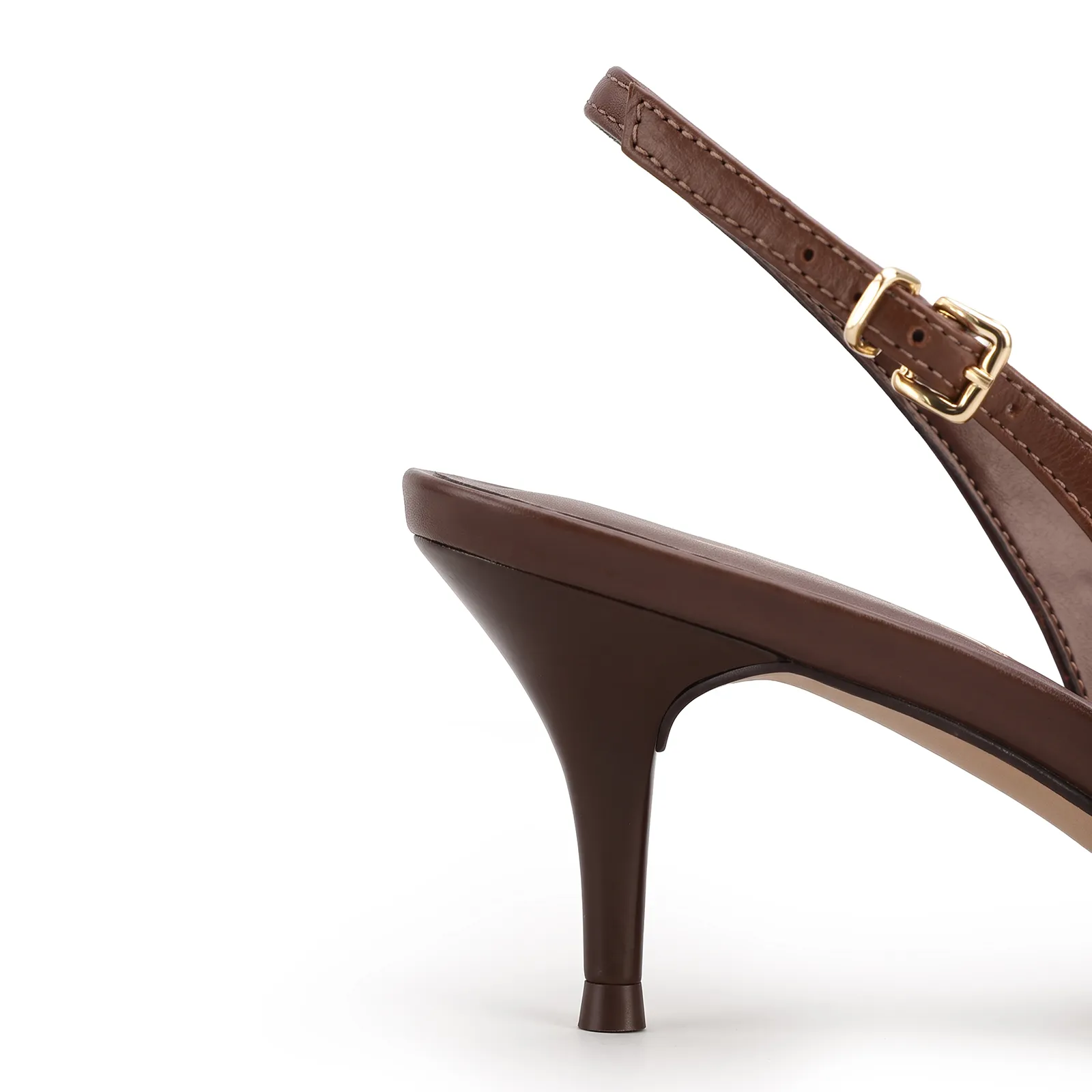 Scarpin Marrom Salto Baixo Fino Couro Slingback