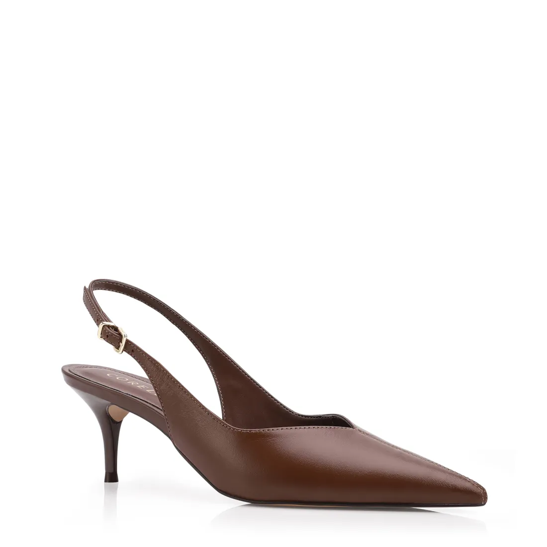 Scarpin Marrom Salto Baixo Fino Couro Slingback