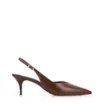 Scarpin Marrom Salto Baixo Fino Couro Slingback - imagem 2