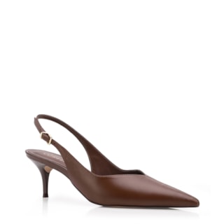 Marrom Salto Baixo Fino Couro Slingback