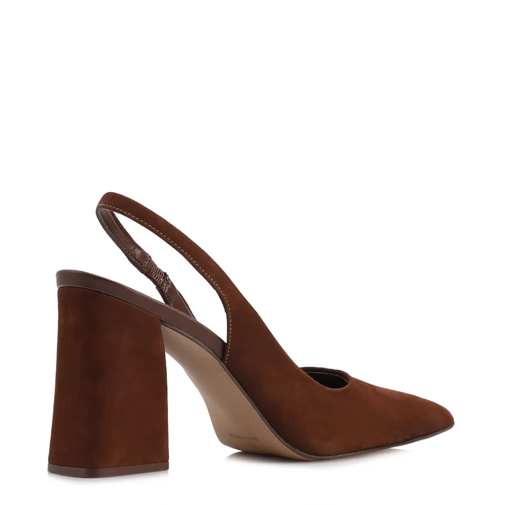 Scarpin Marrom Salto Bloco Alto Couro Nobuck Slingback - imagem 3