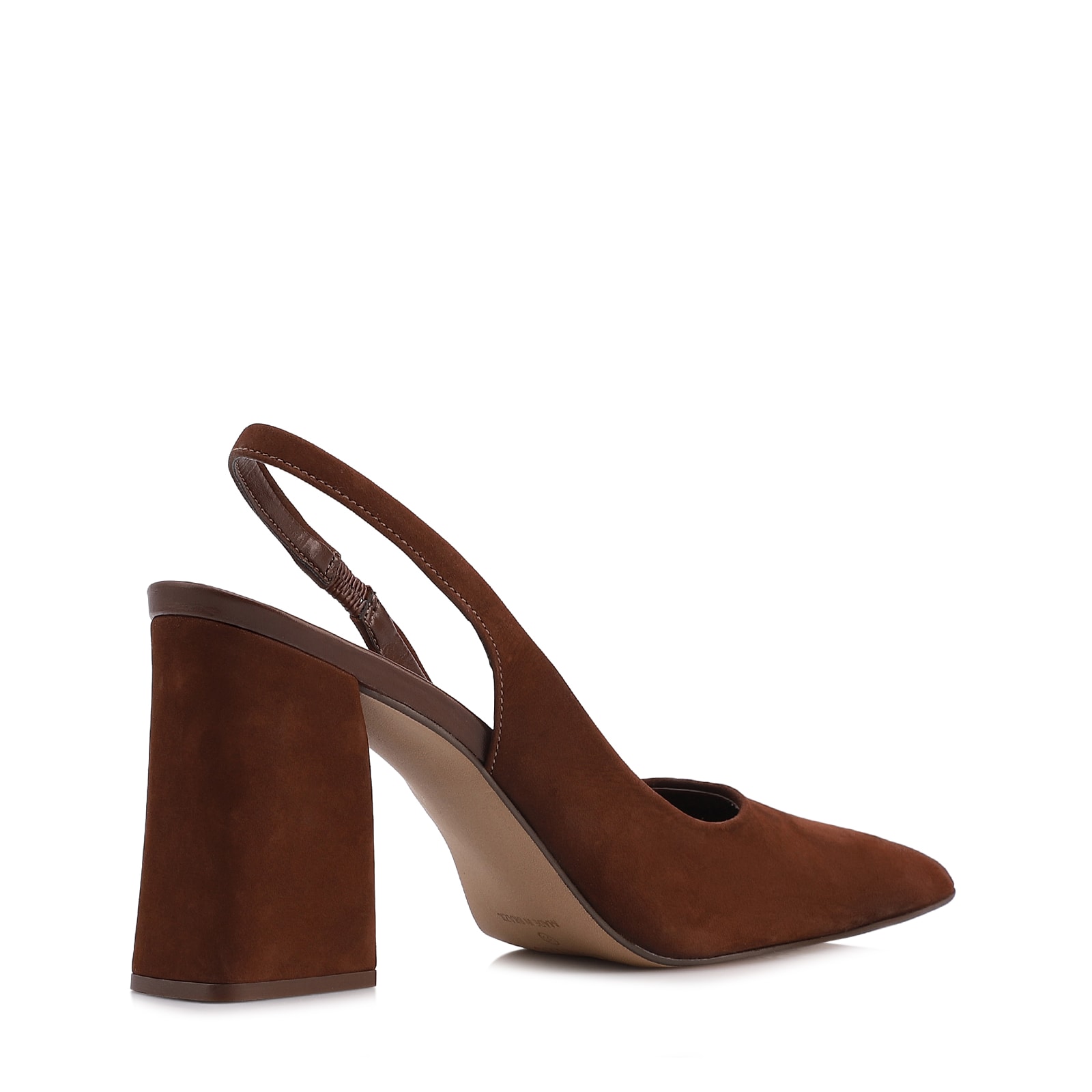 Scarpin Marrom Salto Bloco Alto Couro Nobuck Slingback