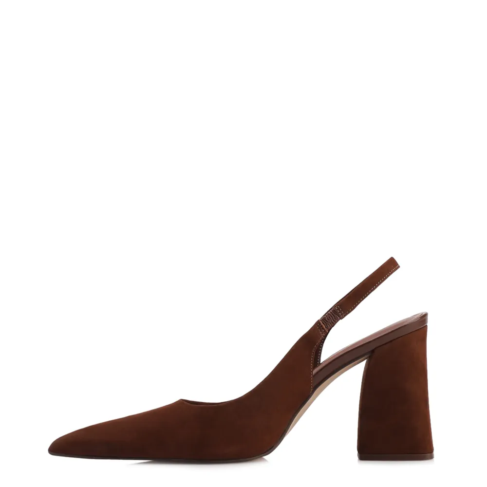 Scarpin Marrom Salto Bloco Alto Couro Nobuck Slingback - imagem 4