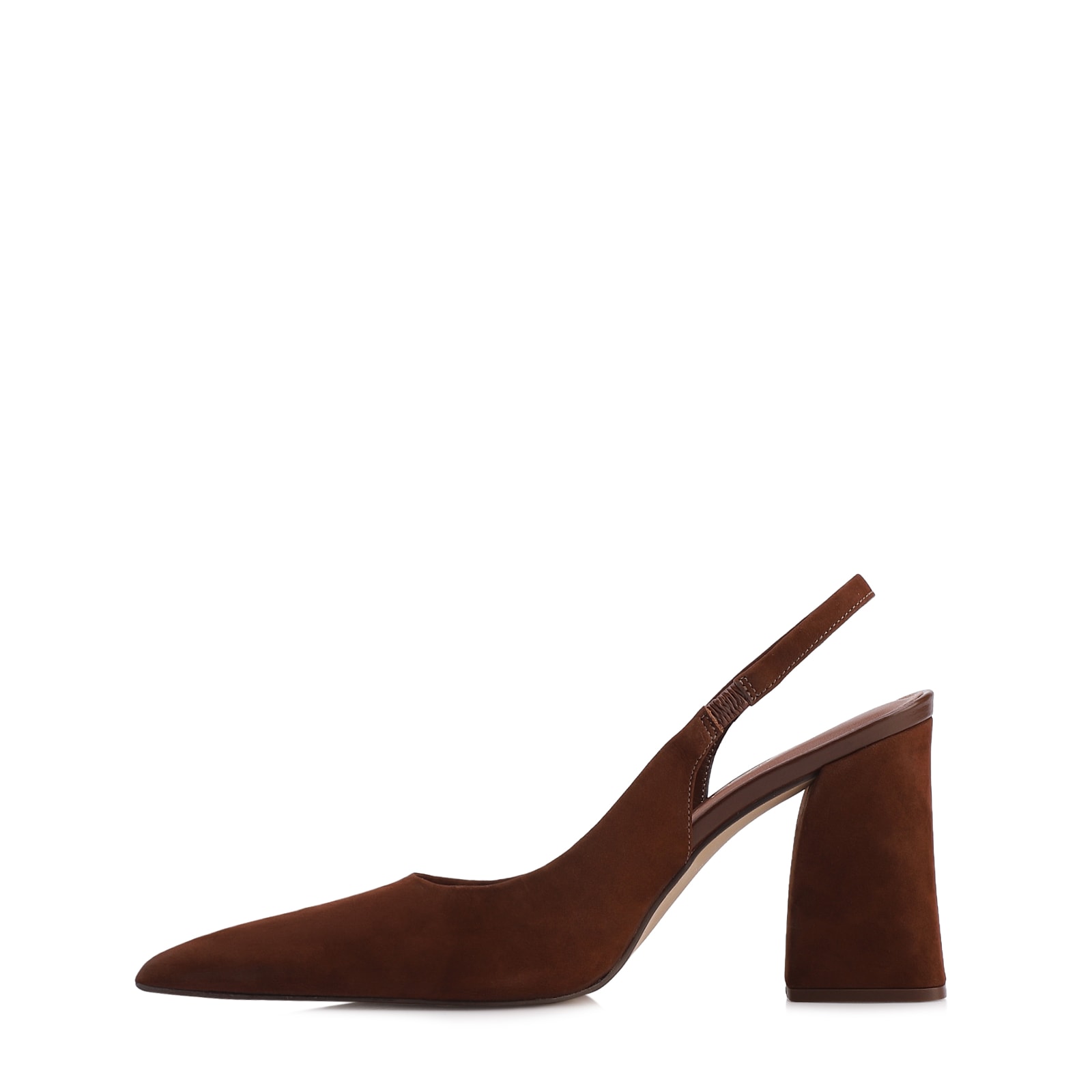 Scarpin Marrom Salto Bloco Alto Couro Nobuck Slingback