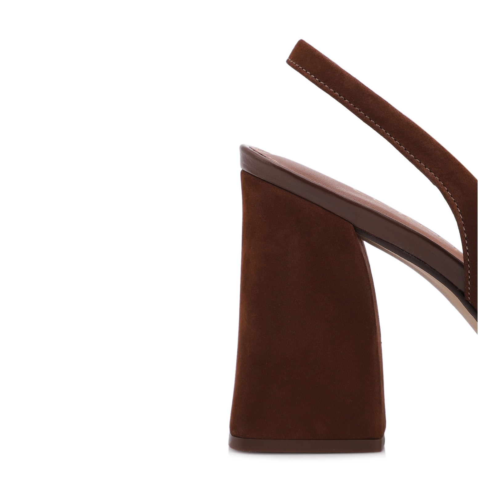 Scarpin Marrom Salto Bloco Alto Couro Nobuck Slingback