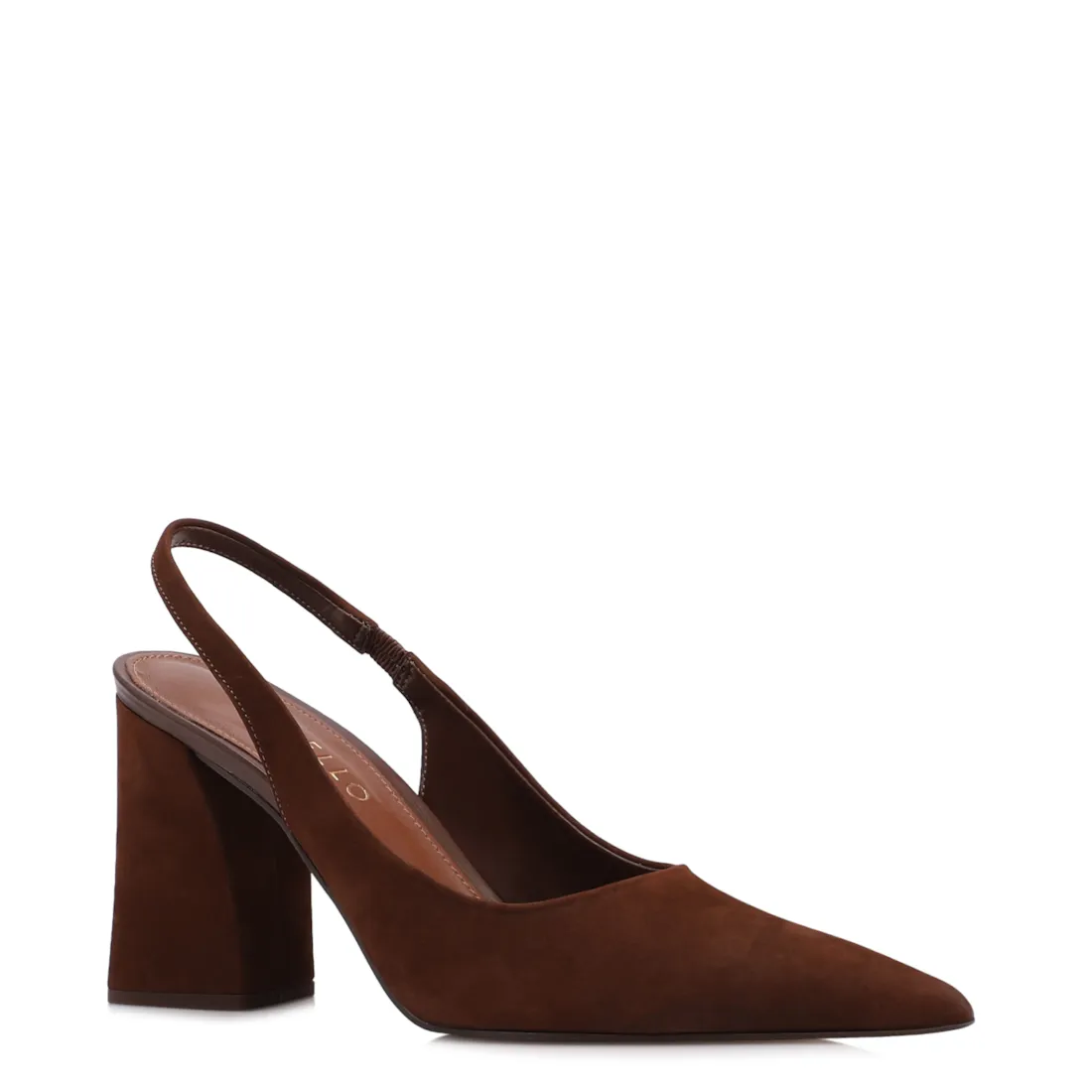 Scarpin Marrom Salto Bloco Alto Couro Nobuck Slingback