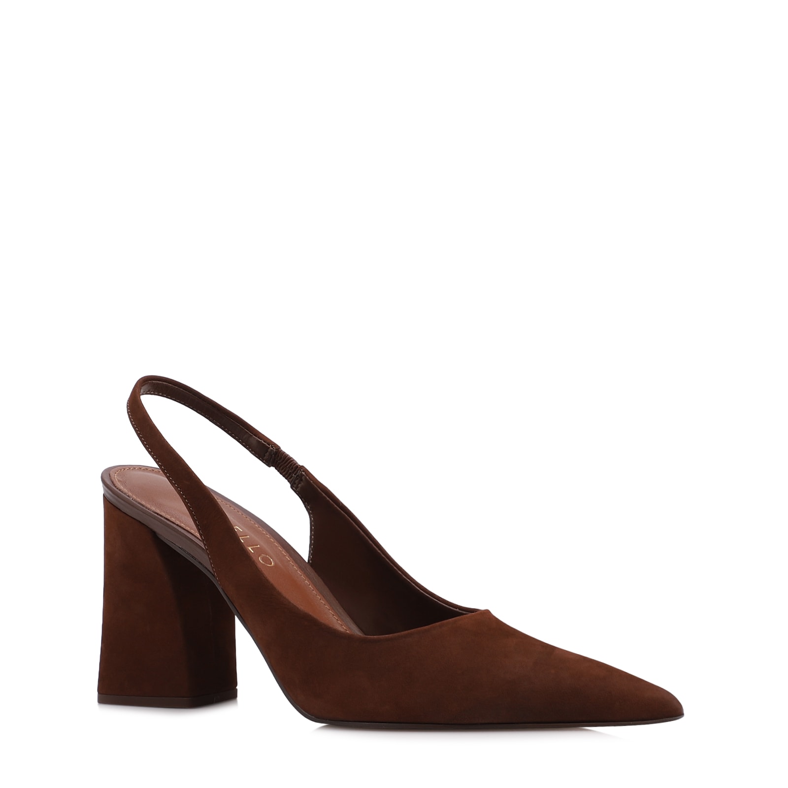 Scarpin Marrom Salto Bloco Alto Couro Nobuck Slingback