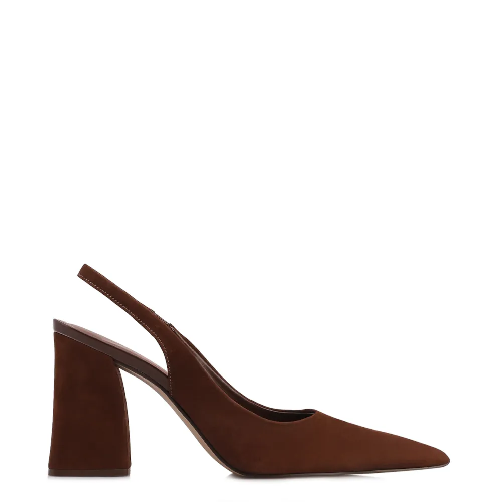 Scarpin Marrom Salto Bloco Alto Couro Nobuck Slingback - imagem 2