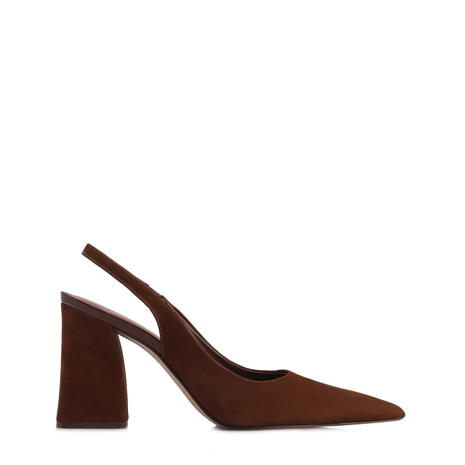 Scarpin Marrom Salto Bloco Alto Couro Nobuck Slingback