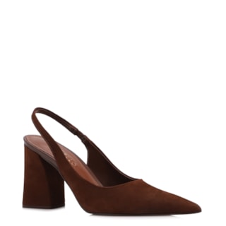Marrom Salto bloco Alto Couro Nobuck Slingback