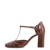 Scarpin Marrom Salto Bloco Alto Couro Tira Central - imagem 4