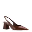 Scarpin Marrom Salto Bloco Médio Couro Bico Fino Slingback - imagem 1