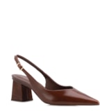 Scarpin Marrom Salto Bloco Médio Couro Bico Fino Slingback