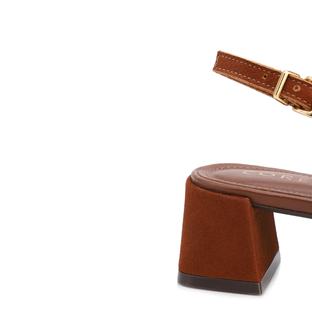 Scarpin Marrom Salto Bloco Médio Couro Nobuck Slingback Perfuros - imagem 7