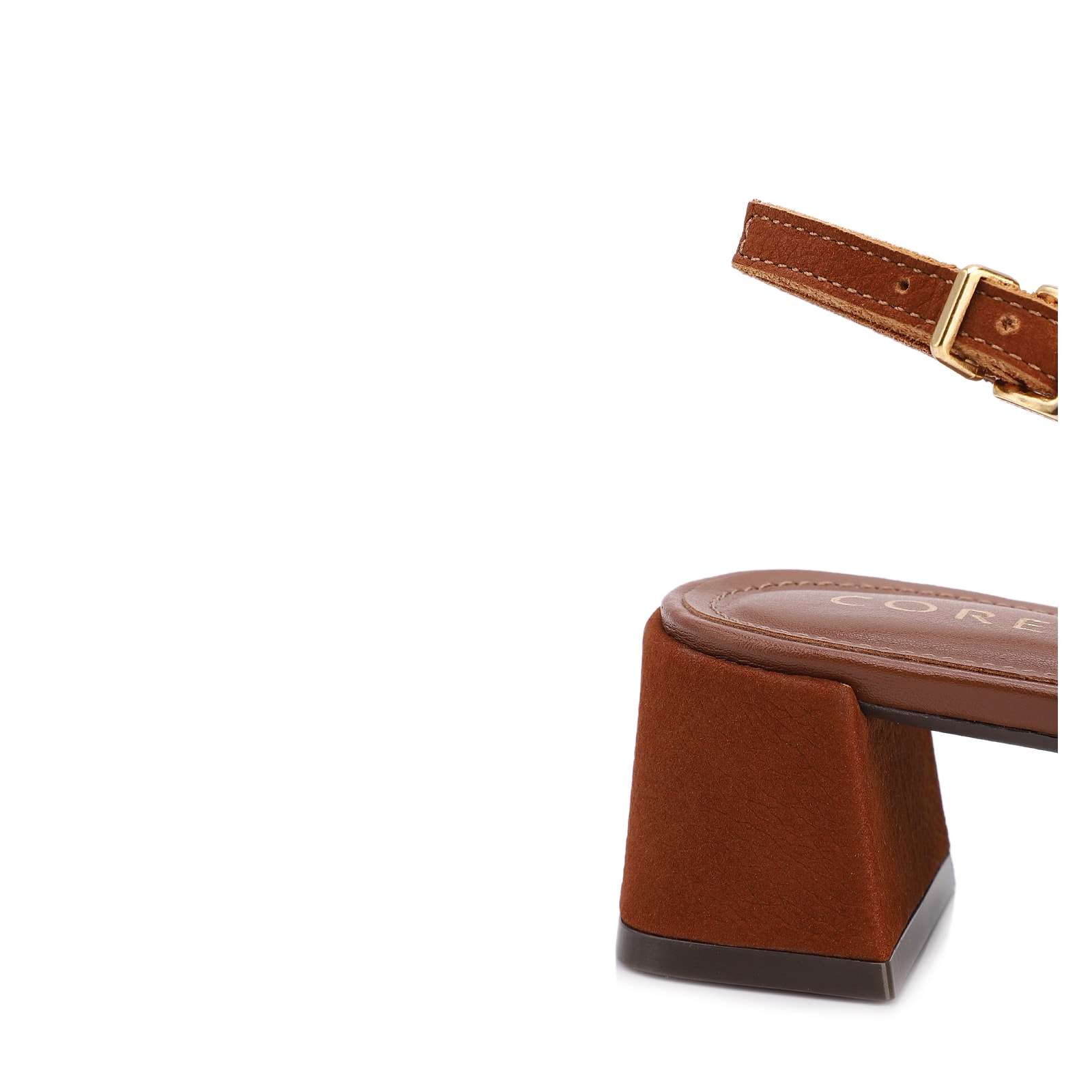 Scarpin Marrom Salto Bloco Médio Couro Nobuck Slingback Perfuros
