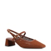Scarpin Marrom Salto Bloco Médio Couro Nobuck Slingback Perfuros - imagem 1