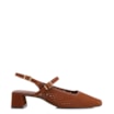 Scarpin Marrom Salto Bloco Médio Couro Nobuck Slingback Perfuros - imagem 2