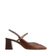 Scarpin Marrom Salto Bloco Médio Couro Pesponto Slingback - imagem 3