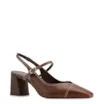 Scarpin Marrom Salto Bloco Médio Couro Pesponto Slingback - imagem 1
